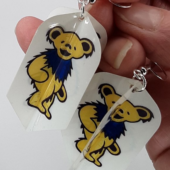 1987 Vintage Grateful Dead GDM Handcrafted Dart Flight Earrings Dancing Bears - Picture 7 of 14